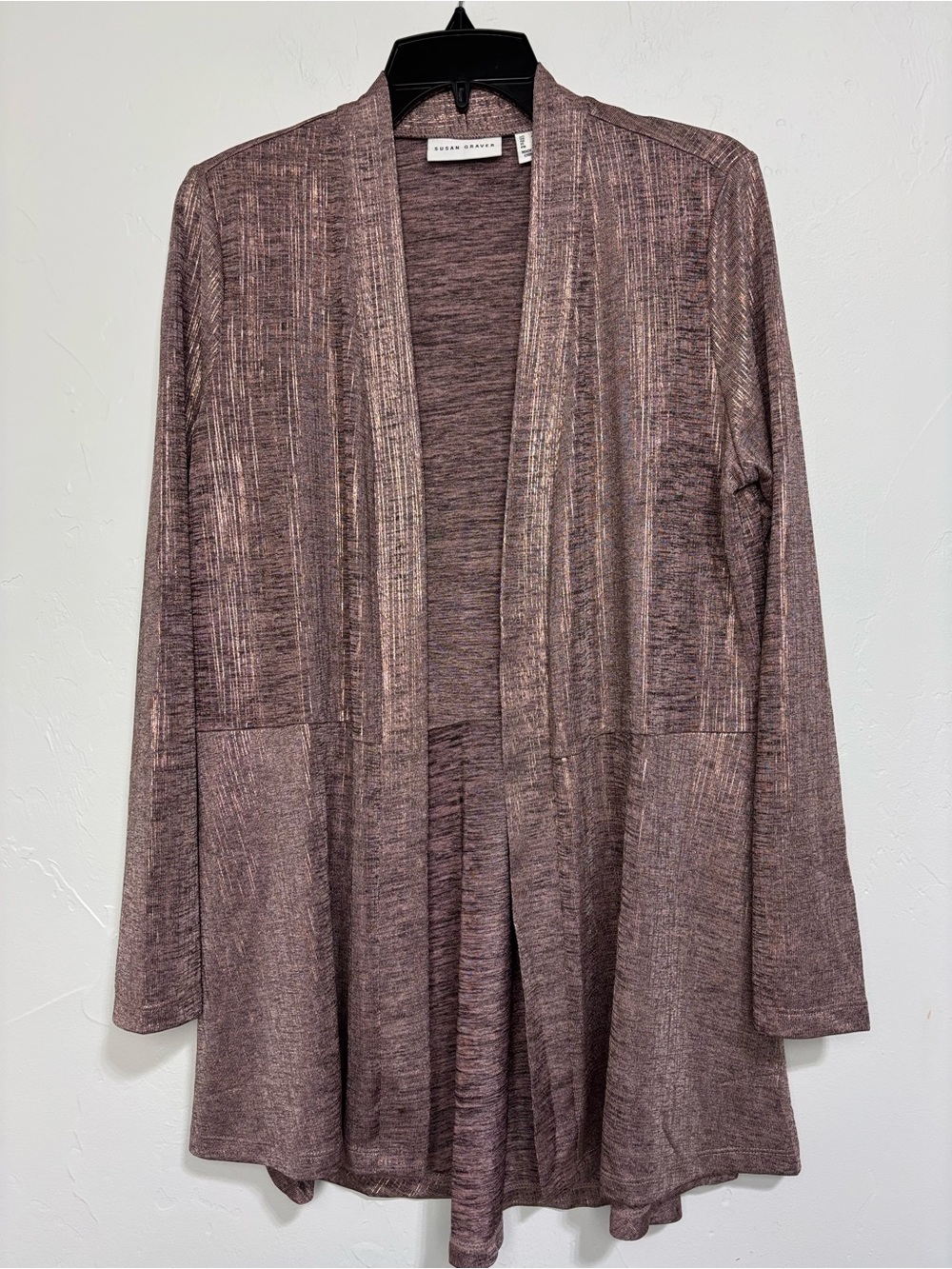 Susan Graver Heathered Liquid Knit Open Front Cardigan Women's Small Office
